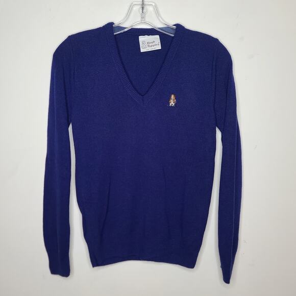 Hush Puppies Sweaters - Vintage Hush Puppies bright blue long sleeve v-neck sweater dog logo - XS / S